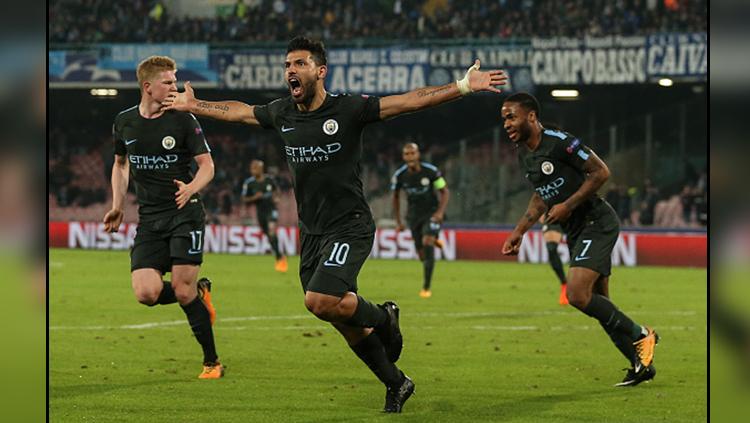 Selebrasi striker Man City, Sergio Aguero. Copyright: INDOSPORT